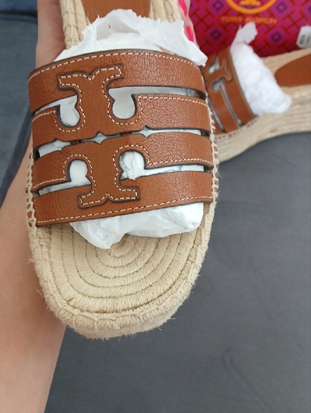 Tory Burch Tan Leather Espadrille Platform Wedge Sandals - Picture 5 of 12
